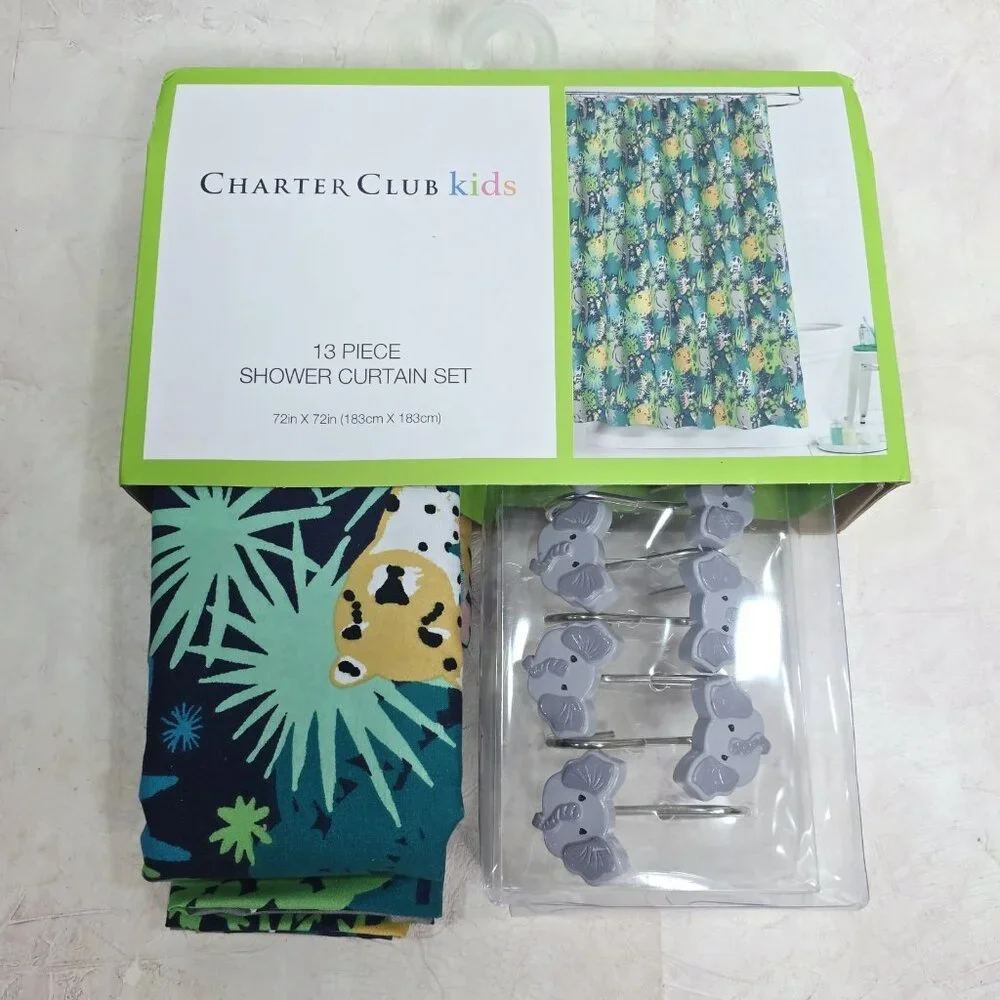 New‎ Charter Club Kids Green 13-Piece Jungle Shower Curtain, 72
